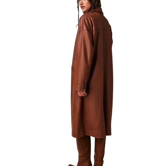 Free People Carmen Vegan Suede Duster Coat Brown Longline Oversized XS NWOT - Picture 2 of 16